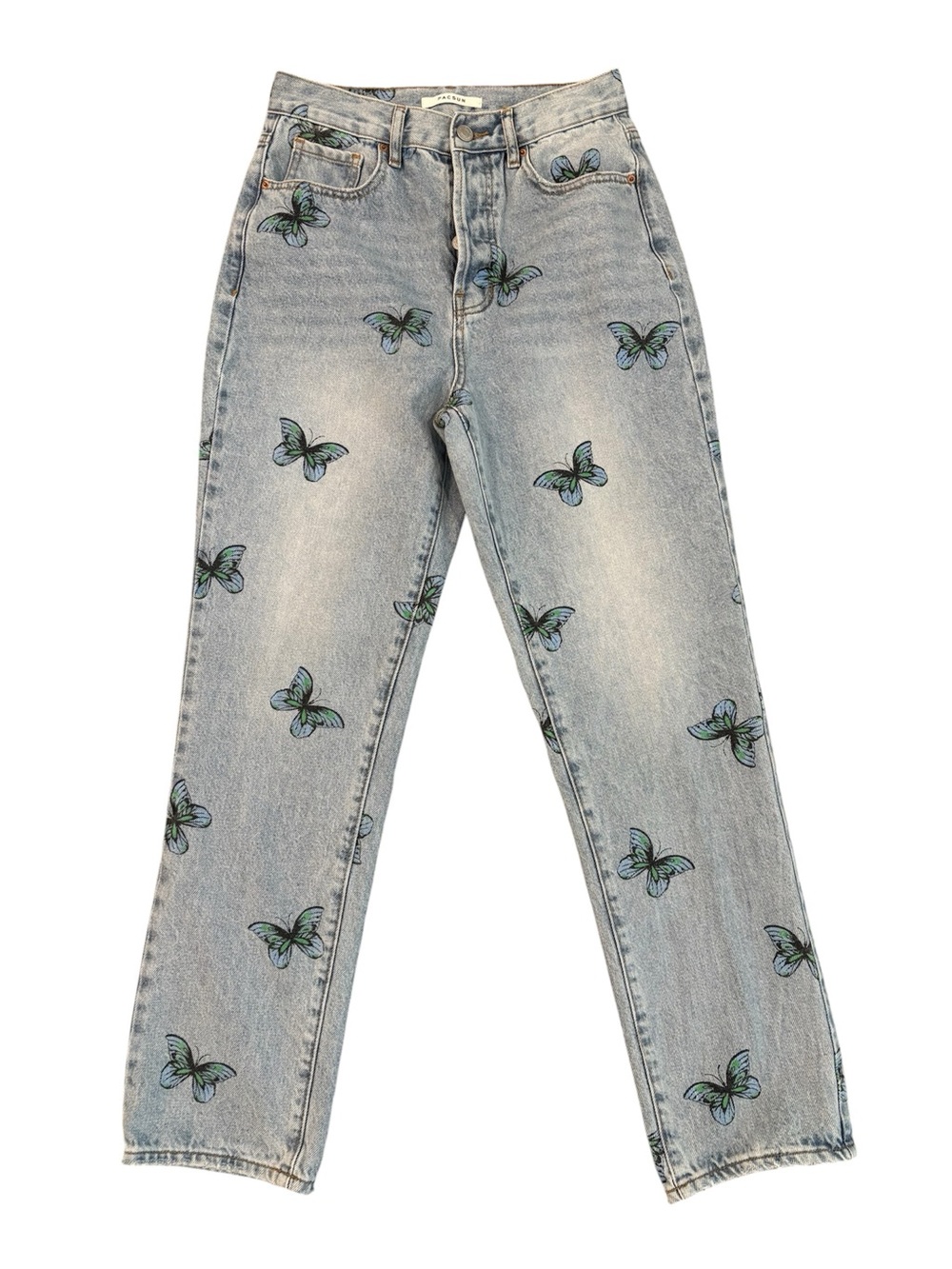 PacSun Light Wash Butterfly Print Women’s Cotton Dad Jeans